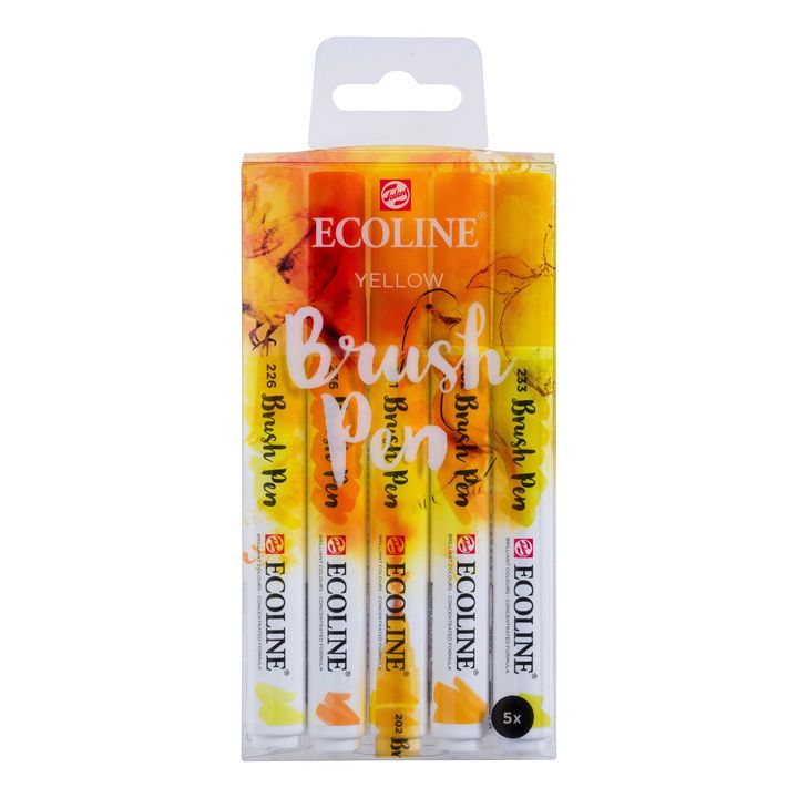 Stilolapsa me bojëra uji ECOLINE BRUSH PEN YELLOW  | Set 5 copë